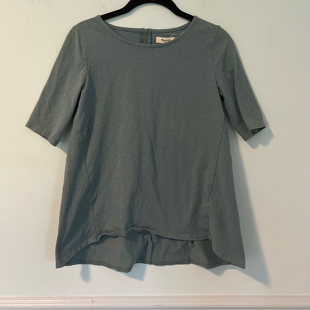 Madewell Blue Back Zip Swing Short Sleeve Top Size XS
